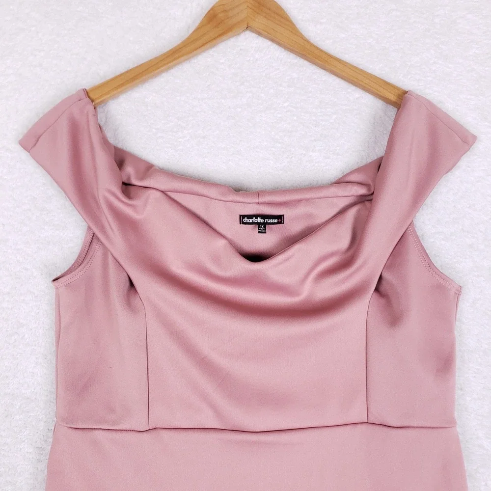 Charlotte Russe‎ Bodycon Dress Womens 1X Off Shoulder Cowl Neck Pink Clubwear